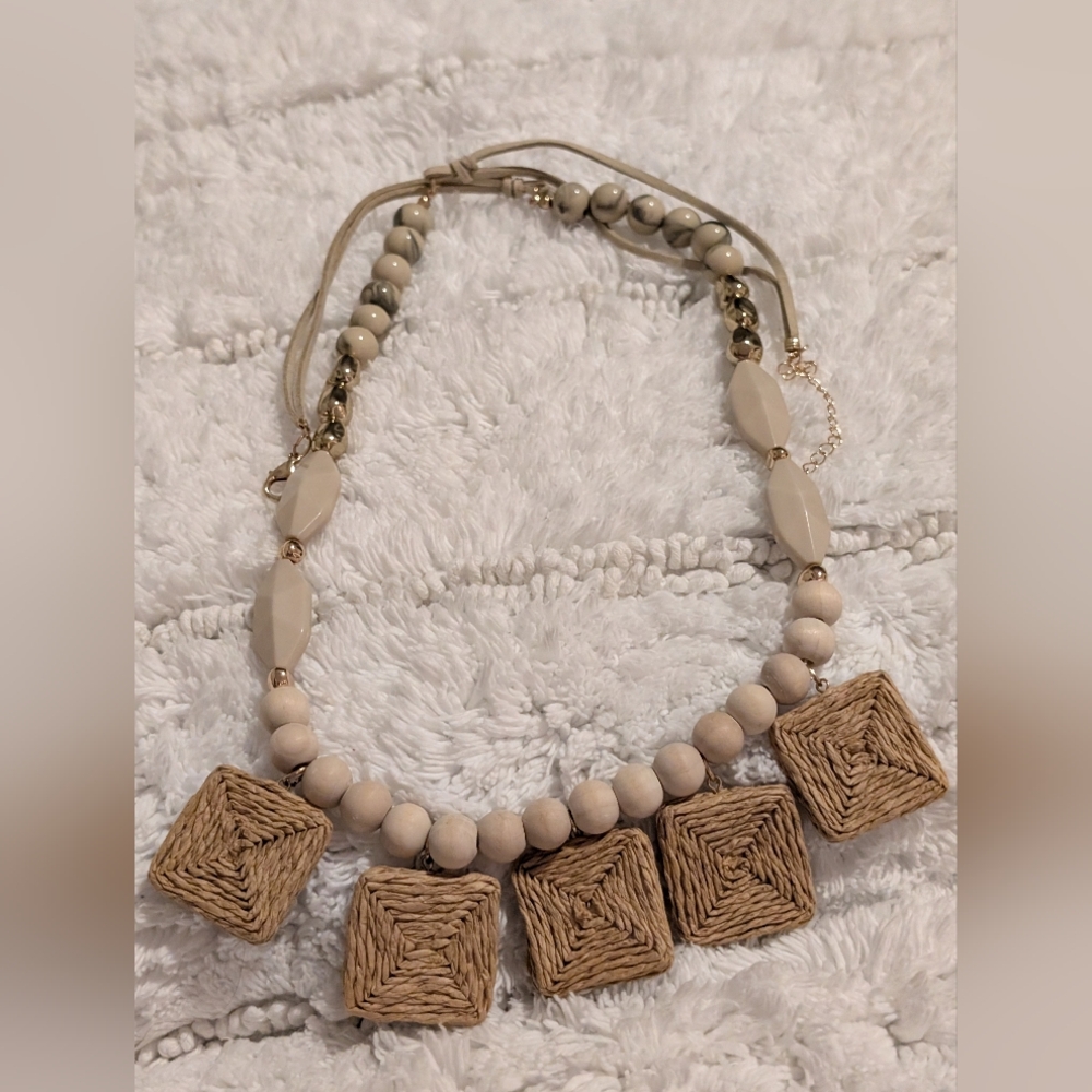 Beige and Tan Woven Necklace